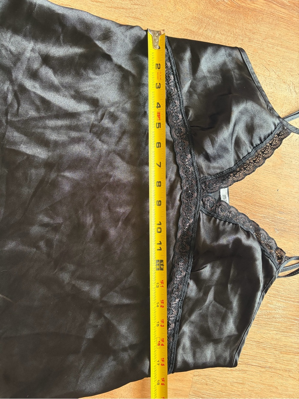 Y2K Black Satin Brown Lace-Trim Slip Dress - Picture 5 of 7